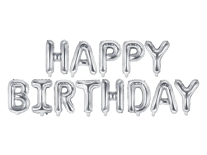 KIK KX4574_1 Fóliový balónek 340x35cm s nápisem Happy Birthday stříbrný