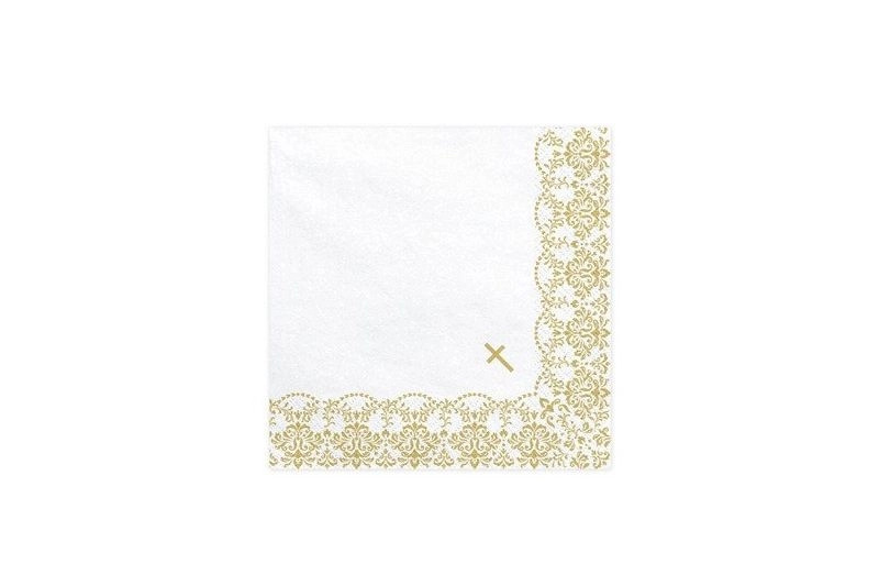 Komunijní papírové ubrousky s ornamentem bílo-zlaté 33 × 33 cm 20 ks