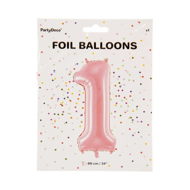 PartyDeco Fóliové číslo 1 růžové 86 cm