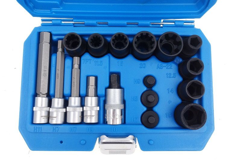 Hlavice pro servis brzdových třmenů, sada 17 dílů - QS70402