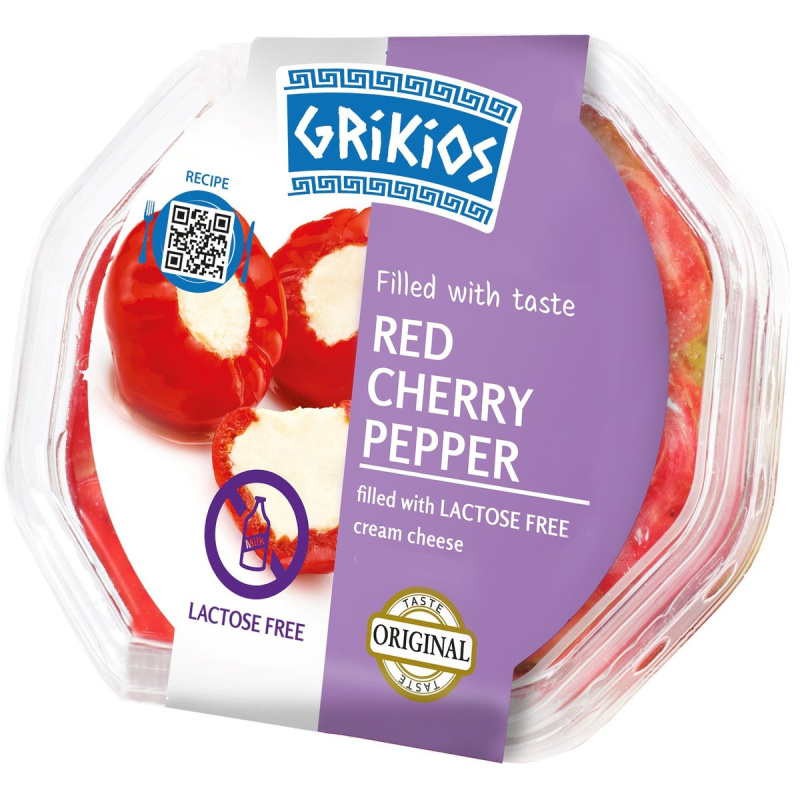 Grikios Červené cherry papriky plněné bezlaktózovým smetanovým sýrem v řepkovém oleji