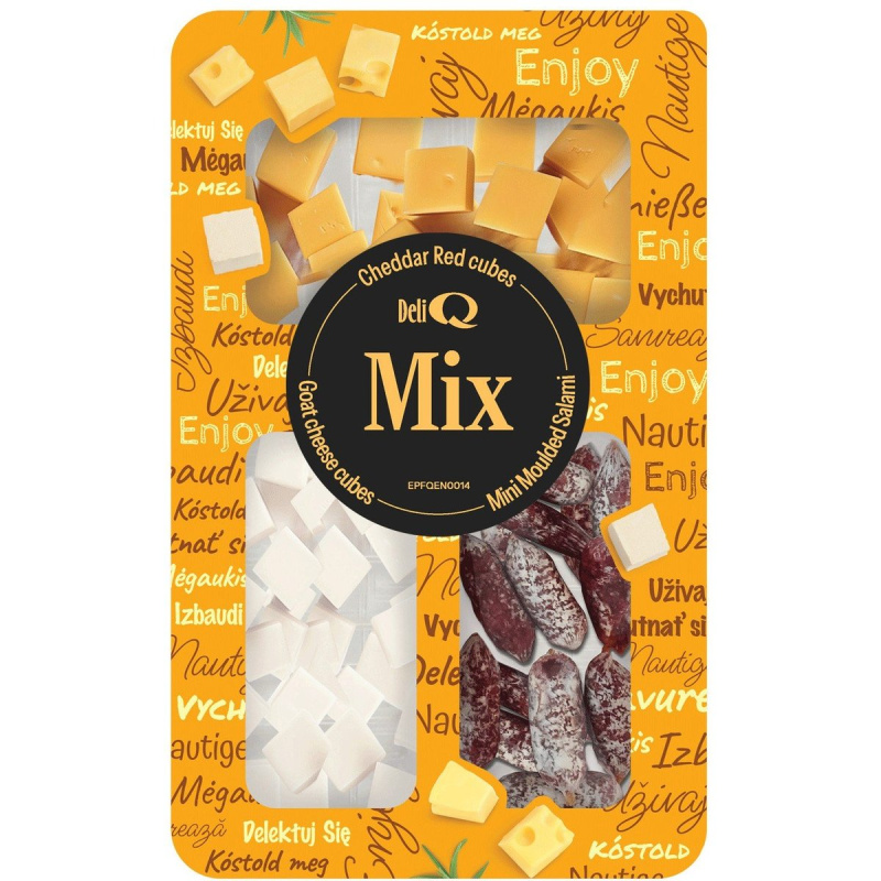 Deli Q Mix Sýr red cheddar, kozí sýr a mini salami