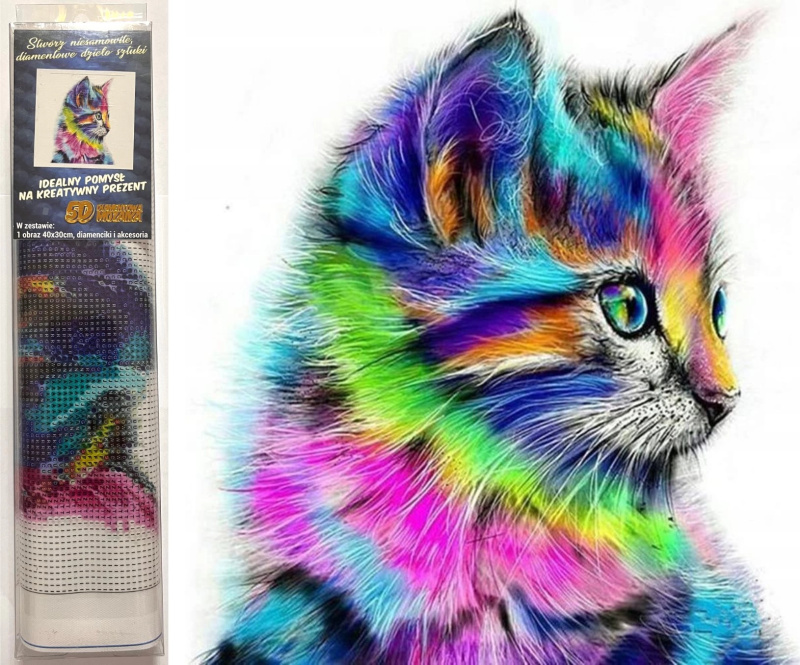 Norimpex Diamantové malování Duhové kotě 30 x 40 cm