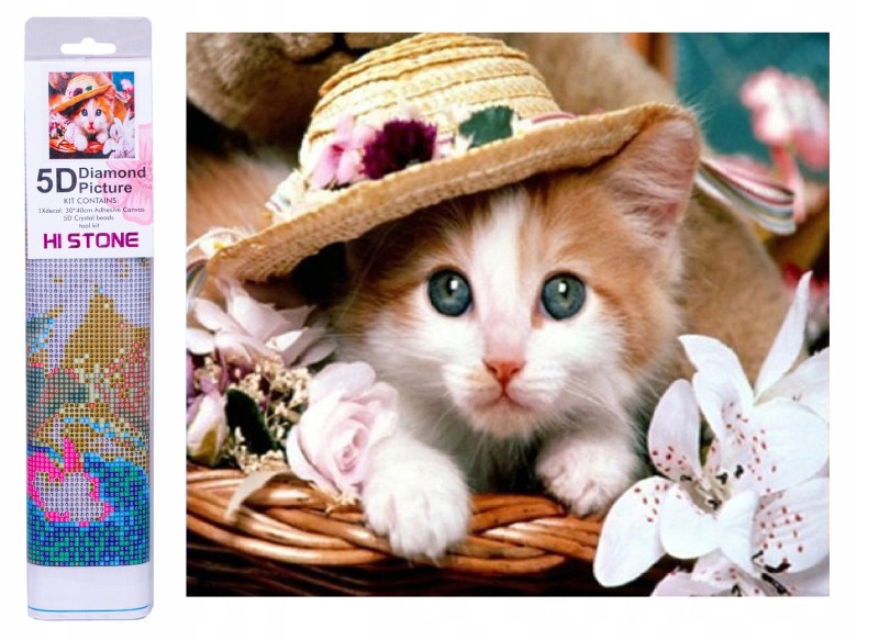Diamantová mozaika - Kočka v klobouku