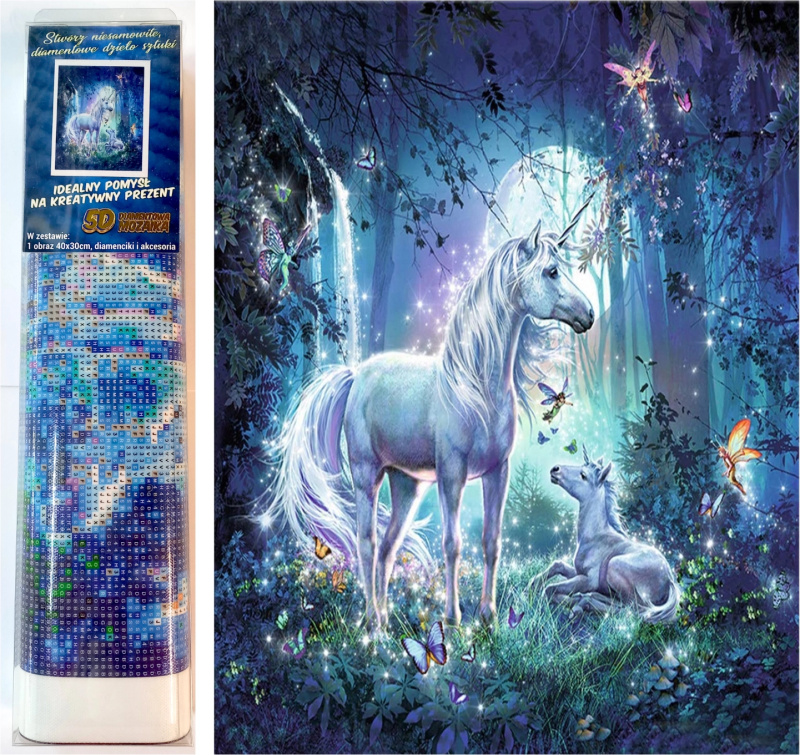 NORIMPEX Diamantové malování Jednorožci v magickém lese 30x40cm