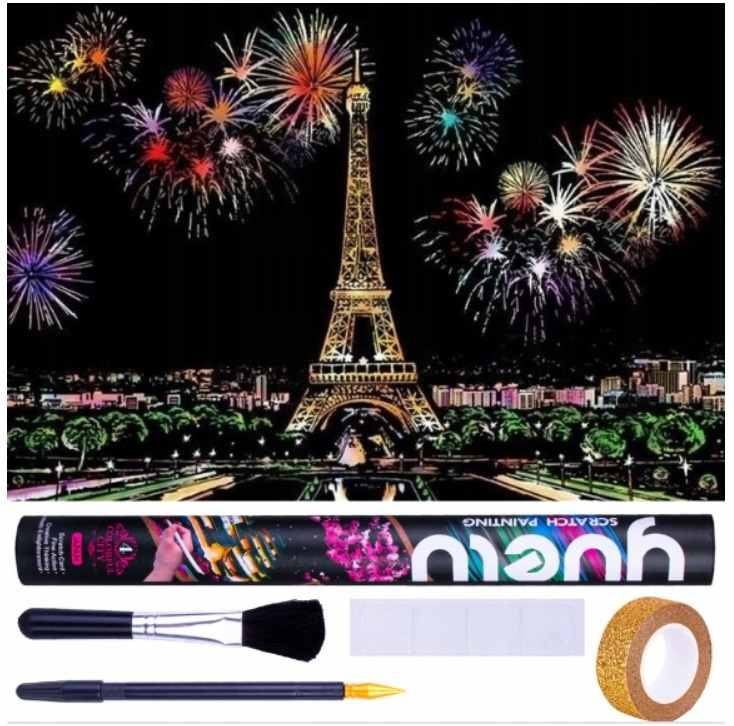 Škrabací obrázek v tubě eiffelova věž 75x52 cm