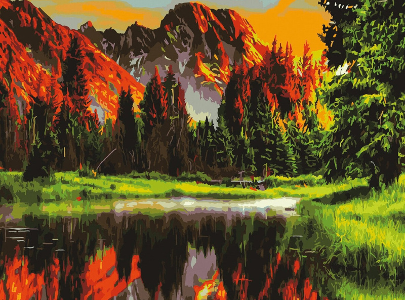 Sada na diamantové malování - západ slunce u jezera