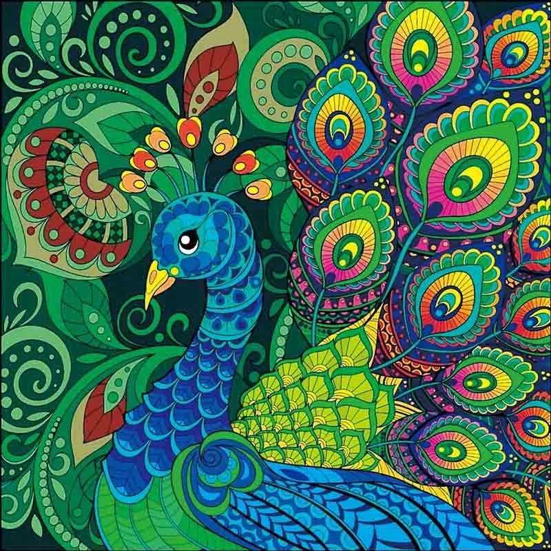 Diamantový obrázek 7D, 30x30cm - Páv