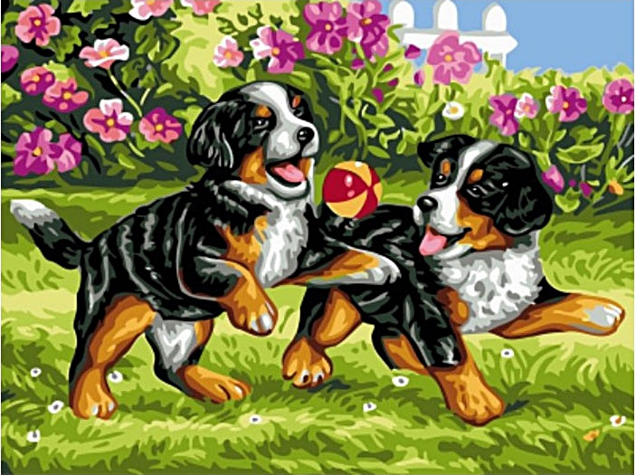 Diamantové malování hravá štěňátka 30 × 40 cm