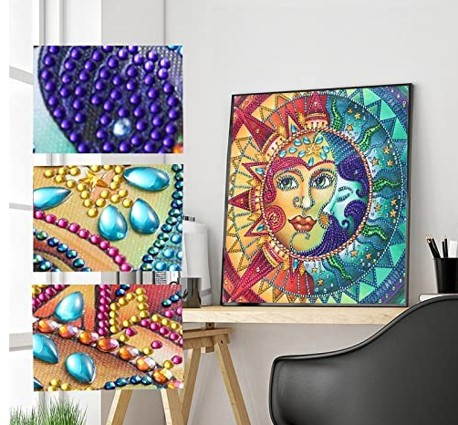 Diamantové malování 7D Měsíc a Slunce 30x30 cm