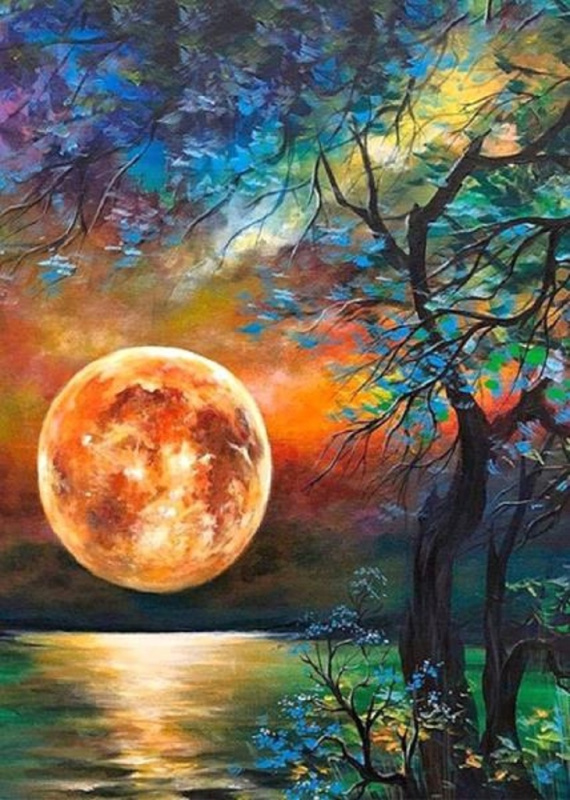 Norimpex Diamantový obrázek malování Barevný úplněk nad jezerem 30 x 40 cm