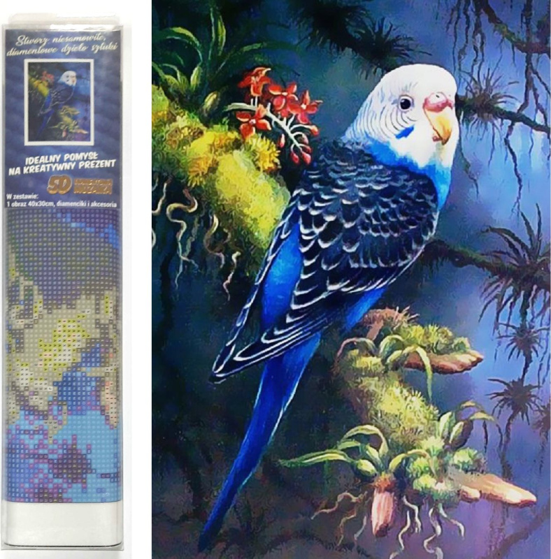Diamantové malování Modrá andulka 30 × 40 cm