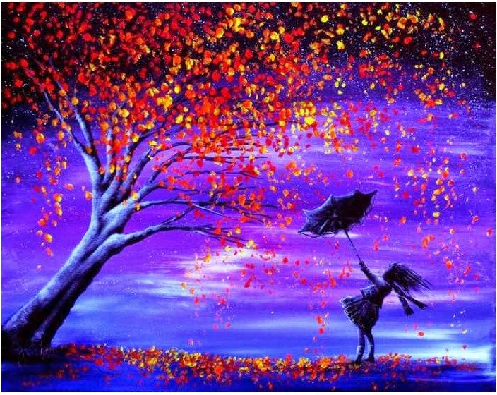 Diamantové malování Kouzelný strom s dívkou 30 × 40 cm