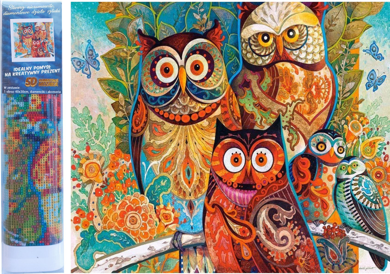 Diamantový obrázek 30x40cm - Sovy