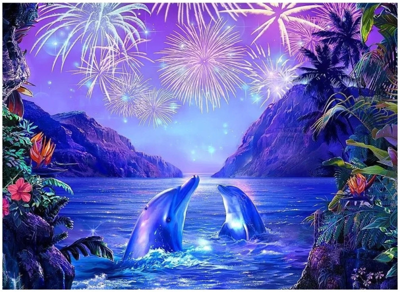 Diamantové malování – delfíni 30 × 40 cm