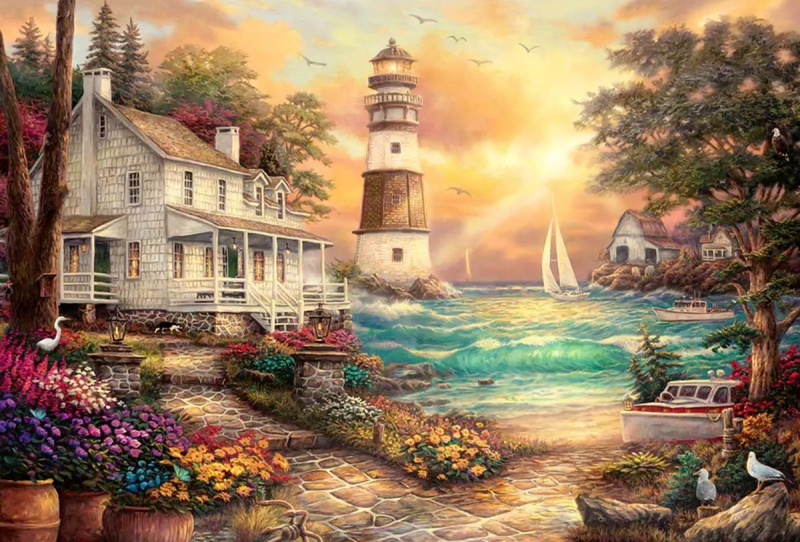 Diamantové malování - Maják u moře 30x40 cm
