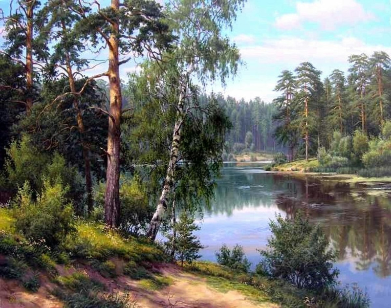Diamantové malování – jezero v lese 30 × 40 cm