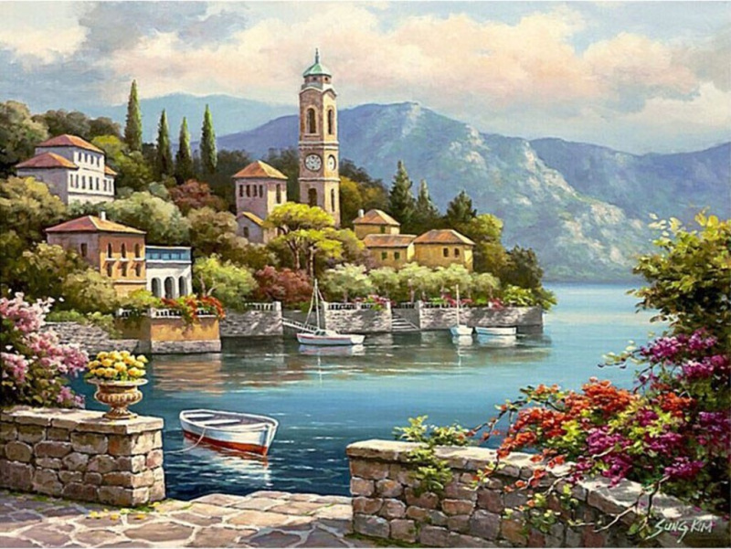 Diamantové malování Italské pobřeží 30 × 40 cm