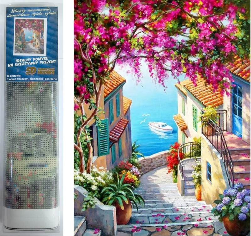 Přímořská ulička 30 x 40 cm (Diamantový obrázek)