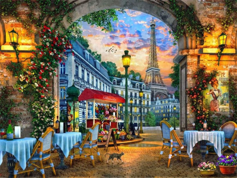 Diamantové malování Barevná pařížská ulice 30 × 40 cm