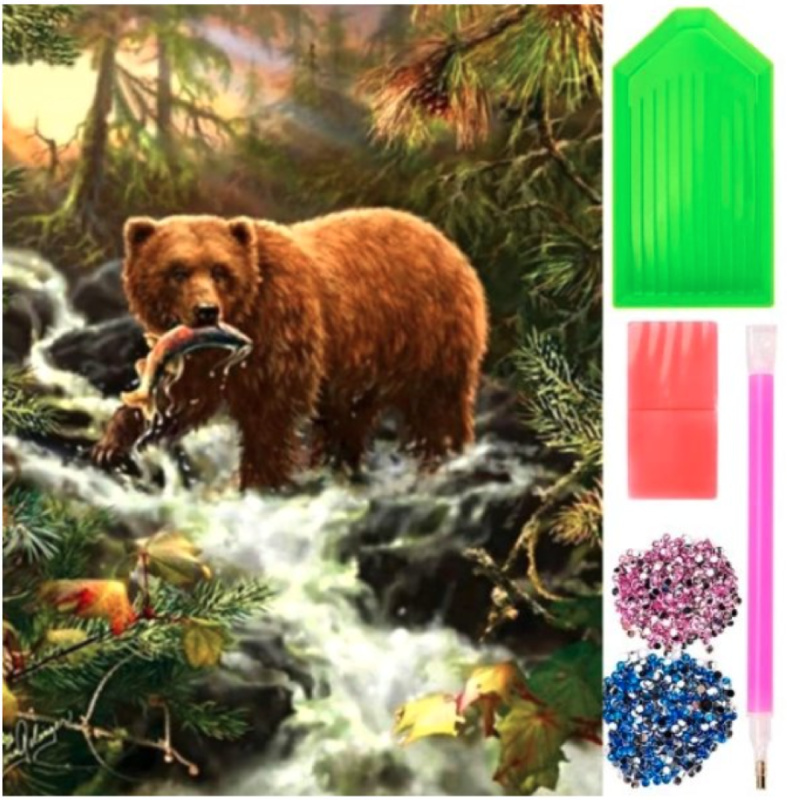 Norimpex Diamantové malování Medvěd na lovu 30 x 40 cm