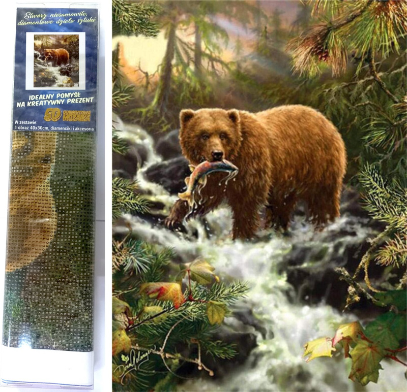 Norimpex Diamantové malování Medvěd na lovu 30 x 40 cm