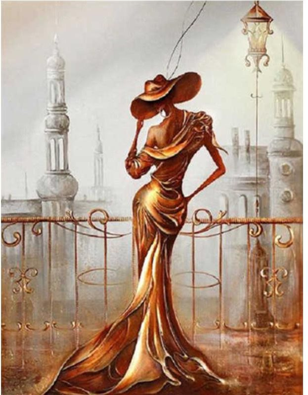 Diamantové malování – žena na balkóně 30 × 40 cm