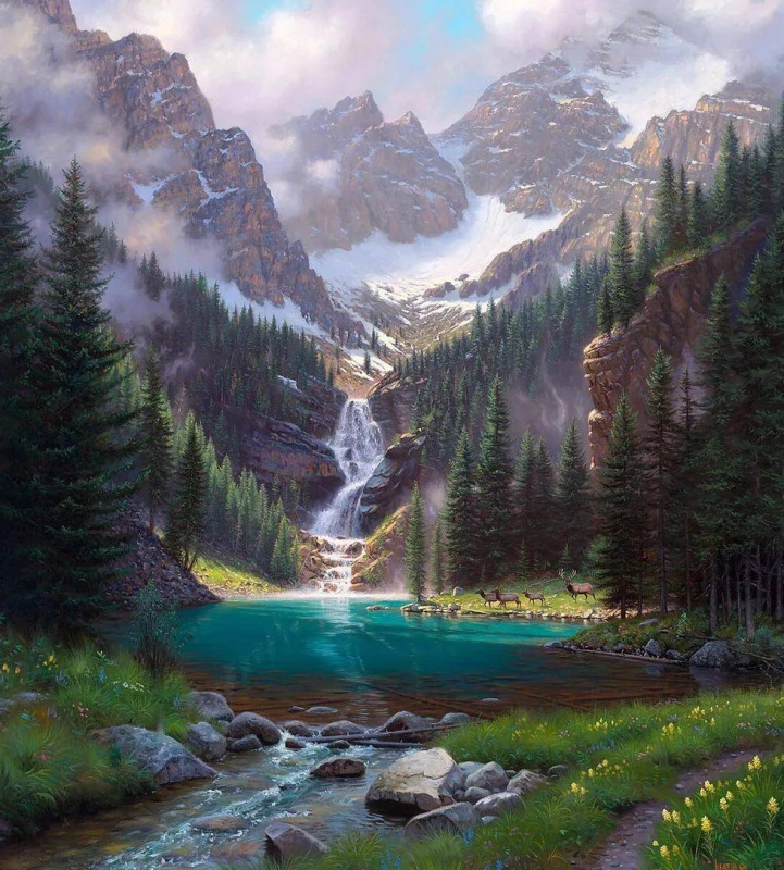 Diamantové malování Horský potok 30x40 cm