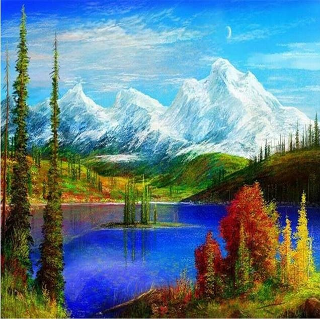 Diamantové malování Horské jezero 30 × 40 cm
