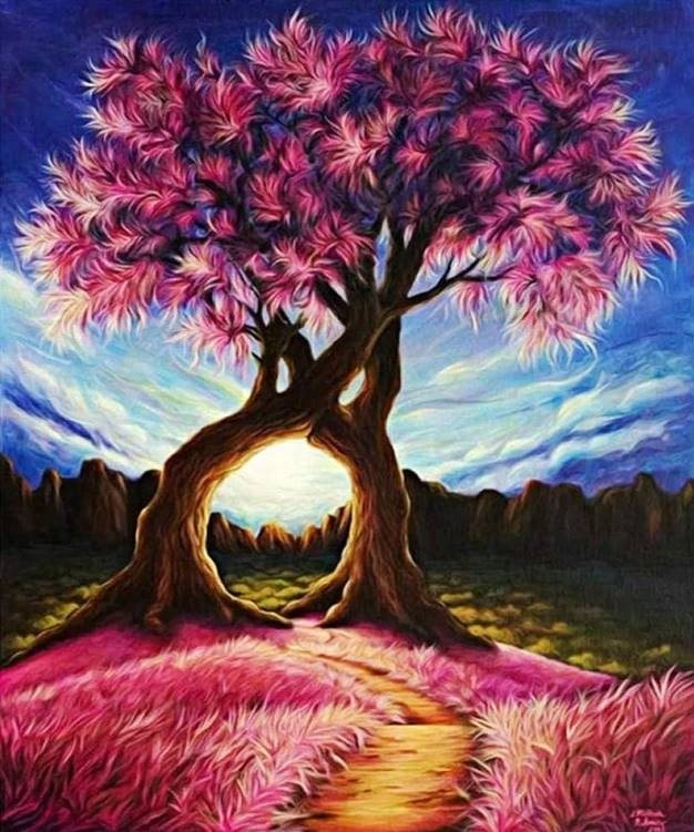 Diamantové malování Růžový strom 30 × 40 cm