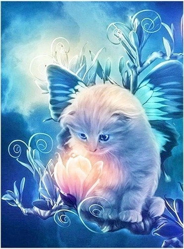 Diamantová mozaika - Květinové kotě