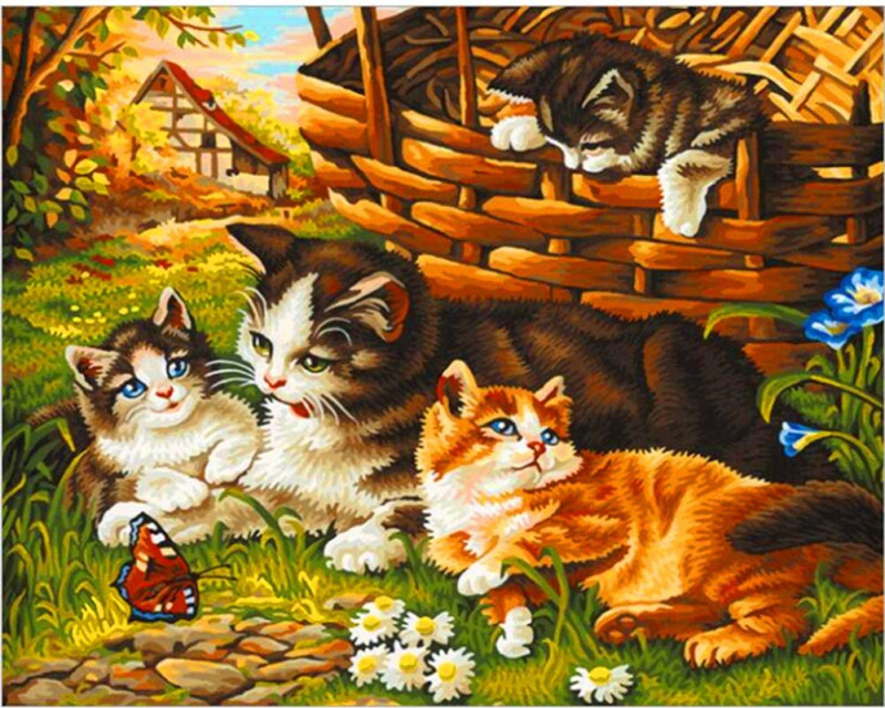 Diamantové malování Kočičí rodinka 30 × 40 cm