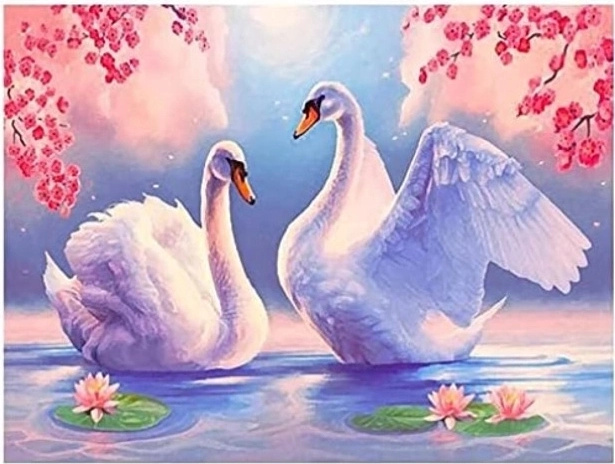 Diamantový obrázek - Labutě 3 0x 40 cm