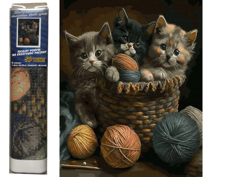 Diamantová mozaika - Kočky v košíku