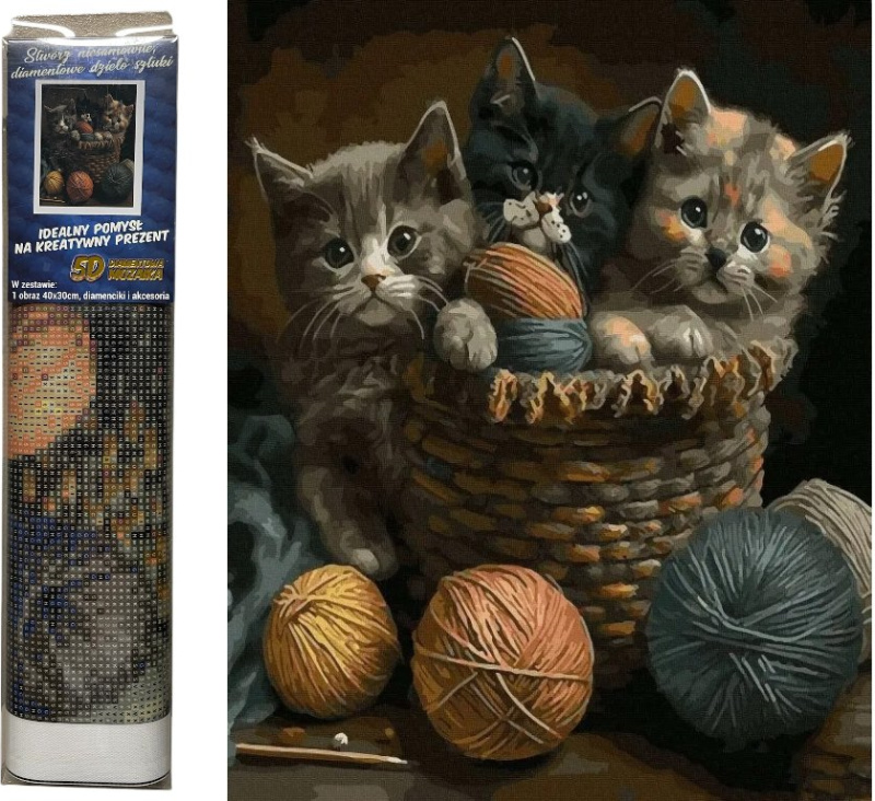 Diamantová mozaika - Kočky v košíku