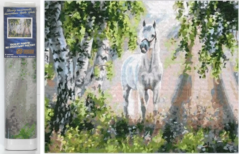 NORIMPEX Diamantové malování Bílý kůň 30 x 40 cm