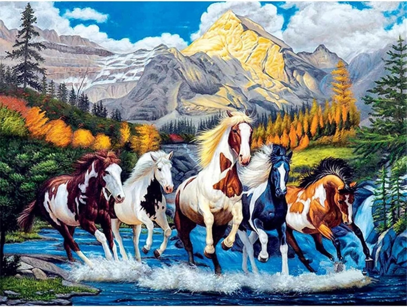 Diamantové malování – strakatí koně 30 × 40 cm