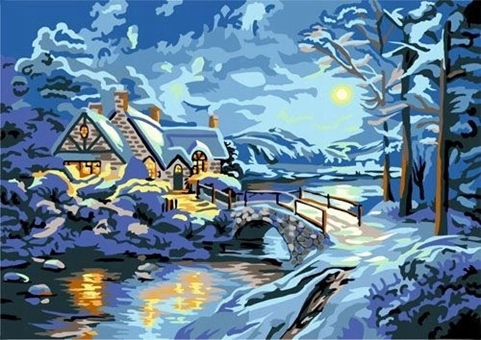 Norimpex malování podle čísel zasněžený dům v zimním lese 40 × 50 cm