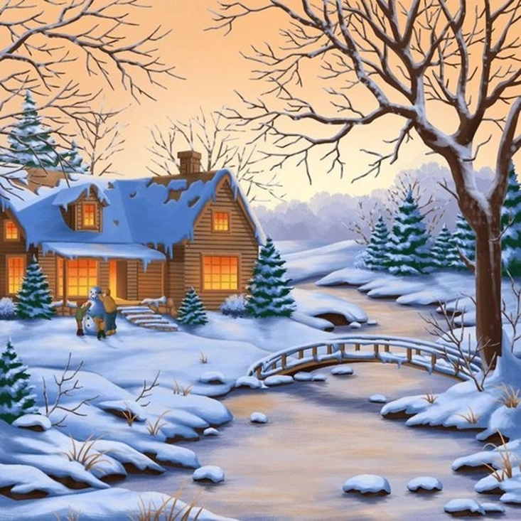 Norimpex Malování podle čísel Sněhulák před domem 40 × 50 cm