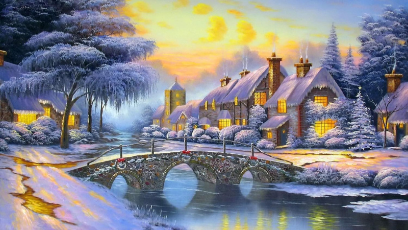 Diamantové malování Zasněžený most 80 × 40 cm