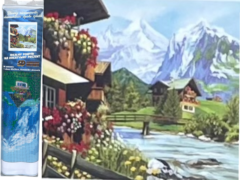 Diamantový obrázek - Chata na horách u potoka 30x40cm