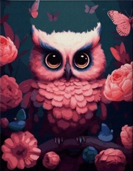 Diamantové malování Růžová sova 30 × 40 cm
