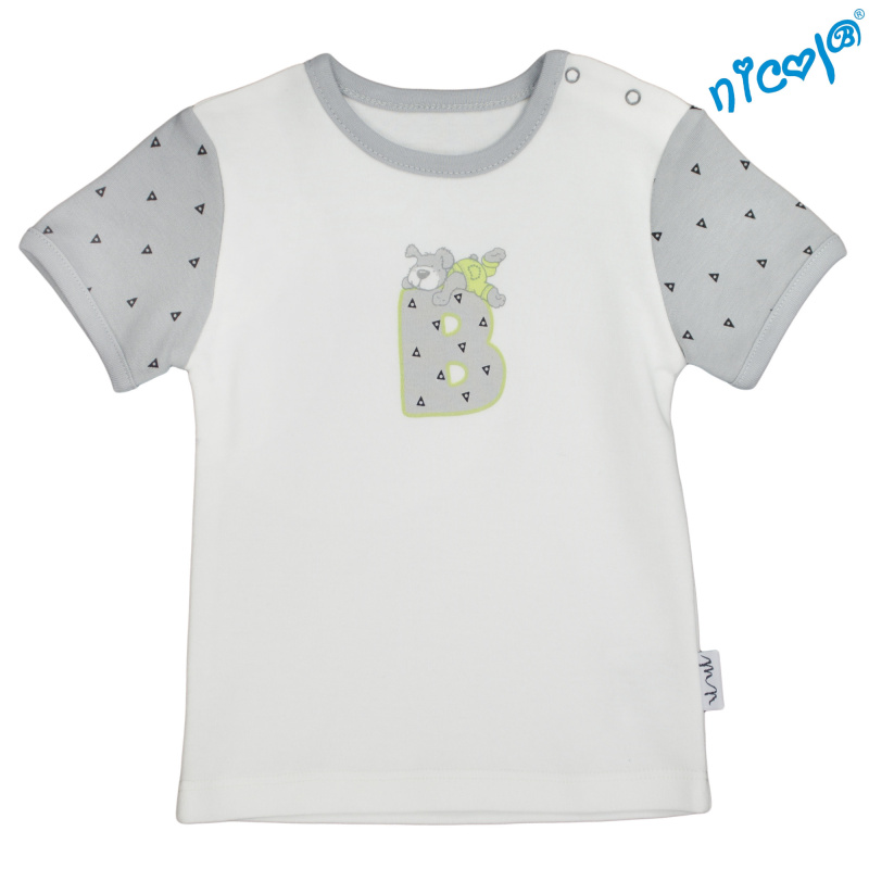 Kojenecké bavlněné tričko , Boy - krátký rukáv, šedé/smetanová, vel. 74