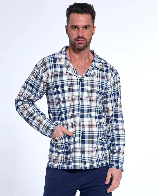 Pyžamo Cornette 114/77 délka/r 3XL-5XL na zip tmavě modrá - mřížka 4XL