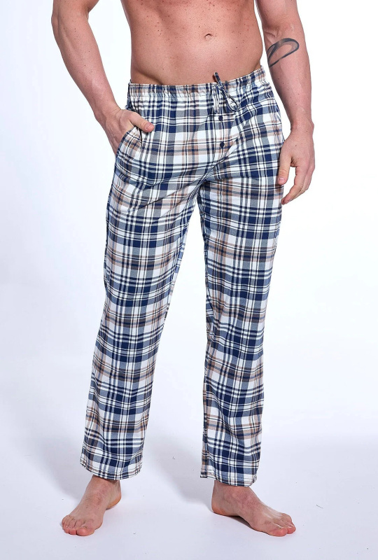 Cornette 691/59 S-2XL pánské pyžamové kalhoty tmavě modrá - mřížka L