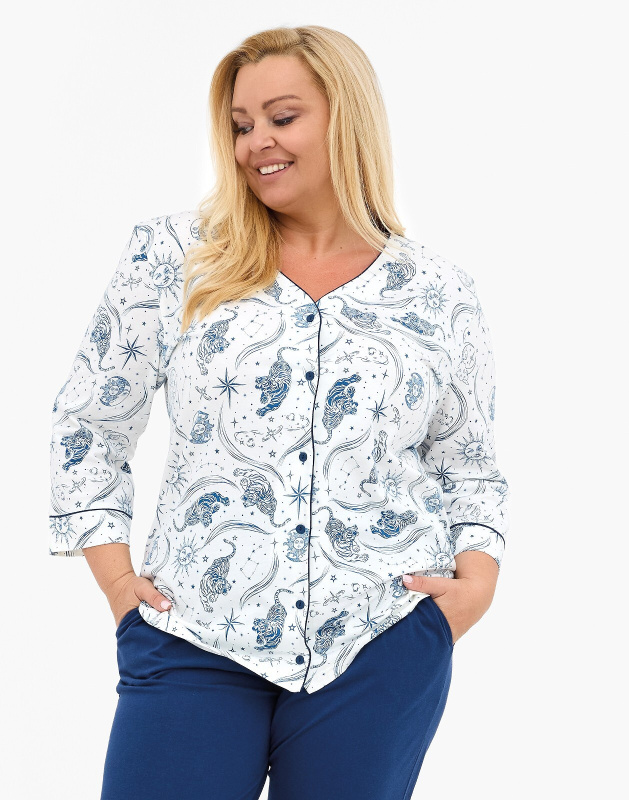 Pyžamo Cornette 162/446 Kristin 2 3/4 3XL-5XL dámské rozepínací ecru 4XL
