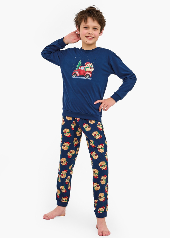 Cornette Young Boy 966/172 Teddy 2 l/r Vánoční 134-164 pyžamo tmavě modrá 158-164