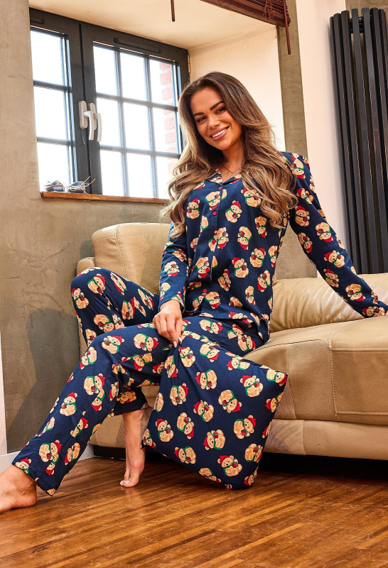 Cornette pyžamo 482/459 Teddy 5 délka/r Vánoce S-2XL dámské rozepínací tmavě modrá M