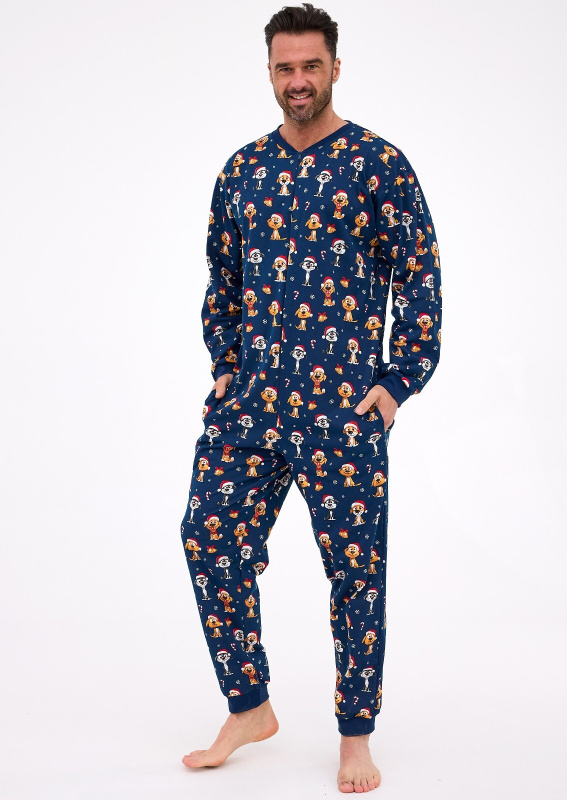 Kombinéza Cornette 196/295 Dog 2 long/r Christmas S-2XL pánská tmavě modrá XXL