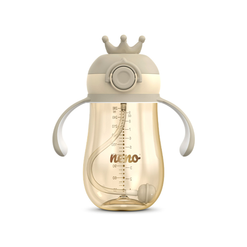 NENO Mio 2 12m+ tréninkový hrnek s brčkem Brown 280 ml
